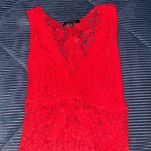 Red lace bodysuit with scallop top
